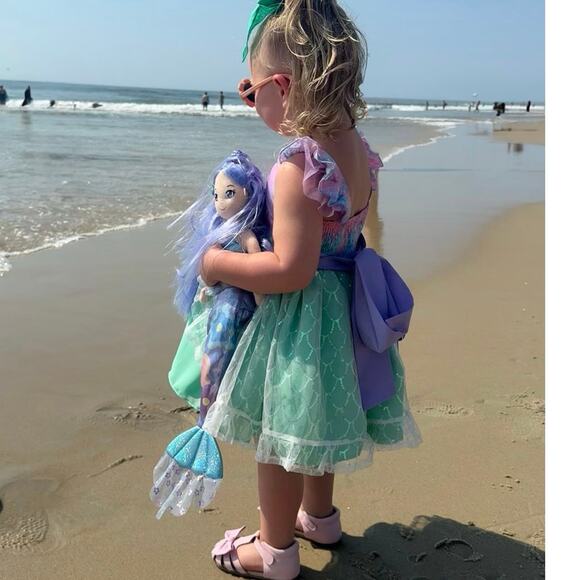 Oh Shana Handmade Mermaid Princess Dress 2T Sparkle Tulle Bow Built-In Petticoat - Picture 8 of 16